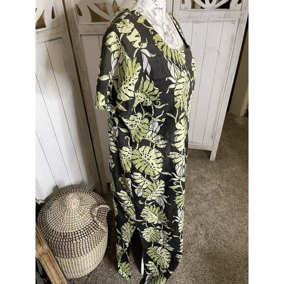 Vintage Reyn Spooner Hawaiian Tropical Leaf Print Long Dress Short Sleeve Large - Picture 2 of 8